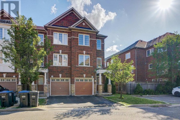 Hallway with dark hardwood floors, white double doors, a small desk, and a view of double doors. - 14 Rock Haven Lane, Brampton