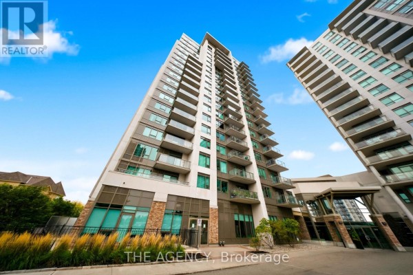 Exterior of a modern high-rise apartment building with balconies and glass facade. - 1406 - 1215 Bayly Street, Pickering