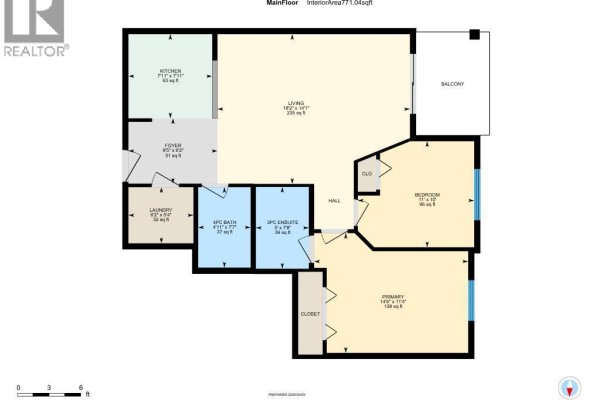 Floor plan of a 771 sqft apartment with one bedroom and one bathroom. - 1423, 81 Legacy Boulevard Se, Calgary