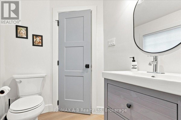 Bathroom with sink, vanity, and light grey door - 143 Britannia Street Stratford