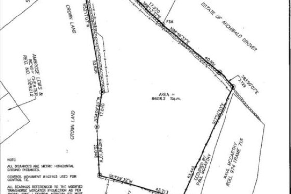 Black and white survey map showing property lines and area measurement. - 15-17 Cemetery Road, Upper Island Cove