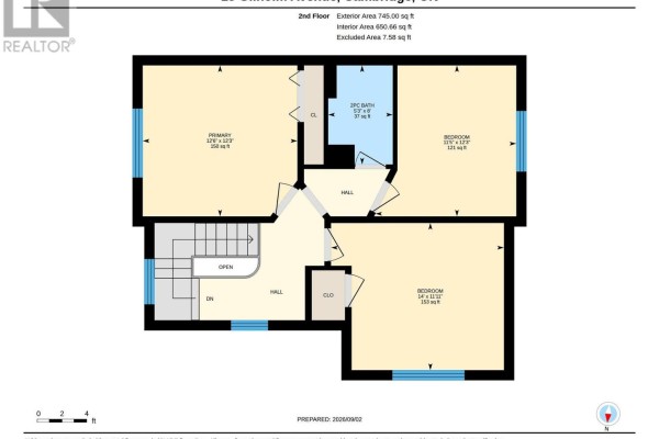 Second floor plan with 3 bedrooms and 2pc bath at 15 Gilholm Avenue Cambridge