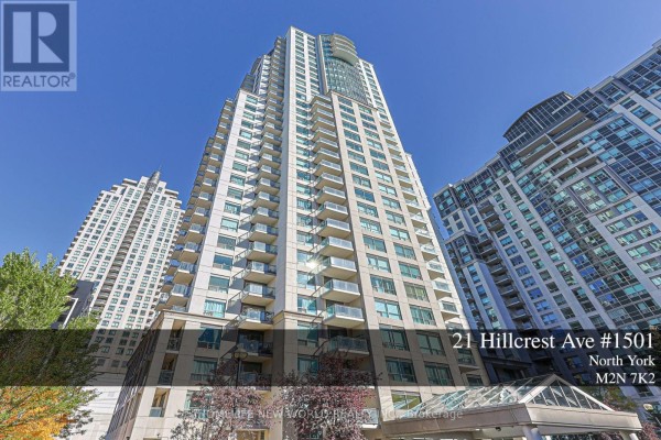 Low-angle view of the tall apartment building at 21 Hillcrest Avenue, Toronto. - 1501 - 21 Hillcrest Avenue, Toronto