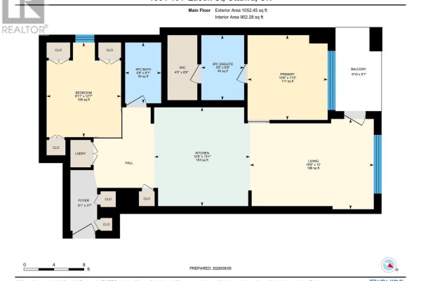 Floor plan of a two-bedroom apartment with labeled rooms and dimensions. - 1504 - 101 Queen Street, Ottawa
