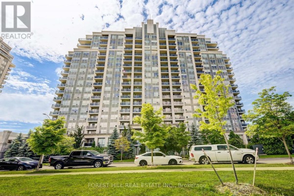 Exterior view of a tall apartment building with many balconies against a cloudy sky. - 1509 - 15 North Park Road, Vaughan