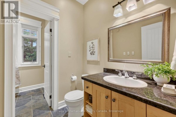 Bathroom with vanity, granite countertop, and mirror - 160 Sunset Boulevard Blue Mountains