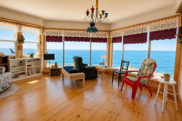 Spacious living room with large windows offering panoramic ocean views and wooden floors. - 161 Culloden Wharf Branch, Culloden