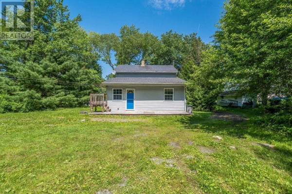 Side view of a light grey house with large trees and a grassy slope in the foreground. - 161 Lakeview Road, Lakeview
