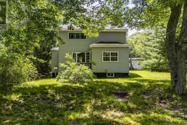 Front exterior of a light grey house with a wooden porch and steps, surrounded by foliage. - 161 Lakeview Road, Lakeview