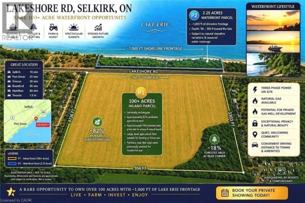 Expansive aerial view of waterfront homes and agricultural fields bordering a large body of water. - 1611 Lakeshore Road, Selkirk