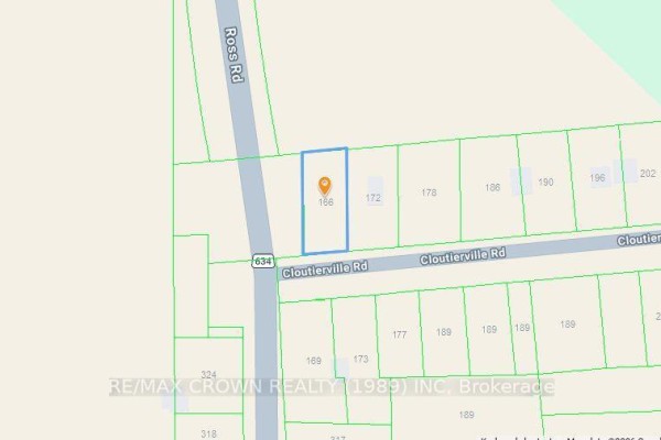 Map showing property lot 166 on the corner of Cloutierville Road and Ross Road. - 166 Cloutierville Road, Smooth Rock Falls