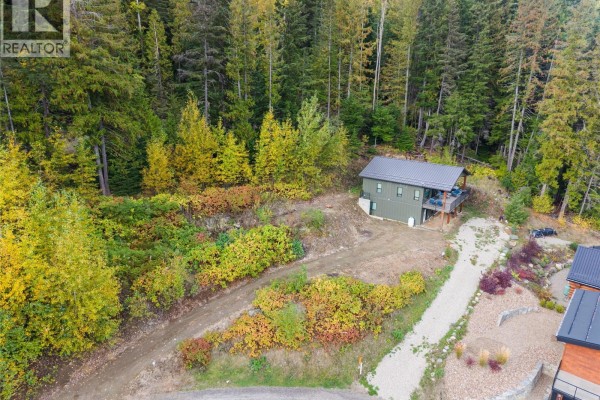 Aerial drone shot of the property showing the house, surrounding forest, and driveway. - 1681 Sugar Lake Road Unit# 62, Cherryville
