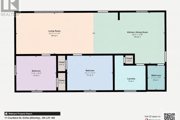 Floor plan of a three-bedroom bungalow showing room dimensions and layout. - 17 Courtland Street, Ramara