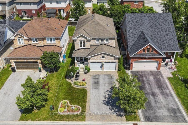 Aerial view of 17 White Crescent, Barrie, showing the property's position on the street. - 17 White Crescent, Barrie