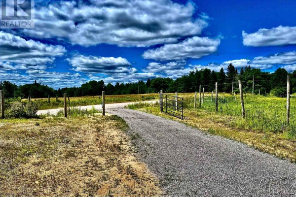 Aerial shot showcasing a clearing surrounded by dense trees and open grassland. - 174 Budd Road, Bonnechere Valley