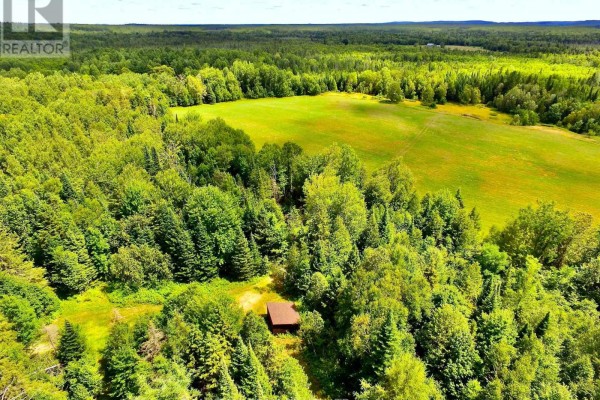 Aerial perspective of rolling green fields and forested areas, with a lake in the distance. - 174 Budd Road, Bonnechere Valley