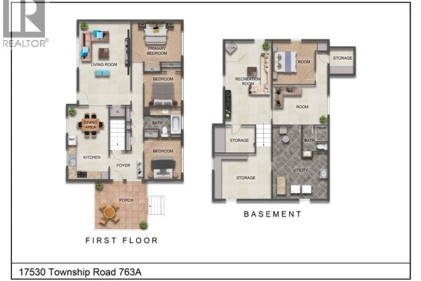 Floor plan of a multi-level house including main floor, basement, and detached garage. - 17530 Township Road 763a, Rural Big Lakes County