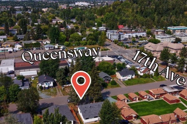 Aerial view showing the location of 1760 Ingledew Street relative to Queensway and 17th Ave. - 1760 Ingledew Street, Prince George