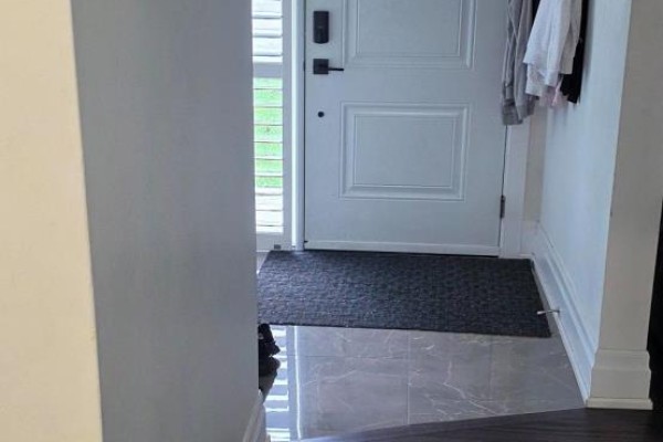 Interior view of a white front door with a dark doormat and adjacent window. - 1770 Altona Road, Pickering