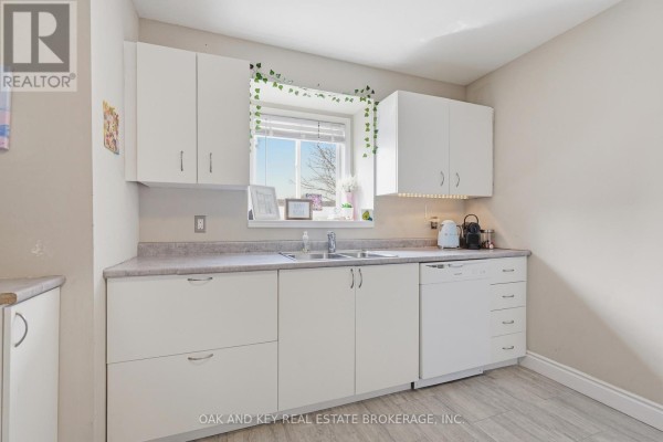 Kitchen with white cabinets, double sink, dishwasher, and kettle - 18 Chapman Court London North