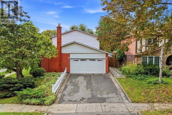 Brick and siding house with a two-car garage and a paved driveway. - 18 Dolan Gate, Toronto