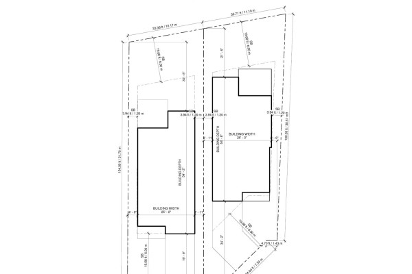 Detailed site plan with building dimensions and layout for adjacent lots - 1858 Jackson Street, Abbotsford