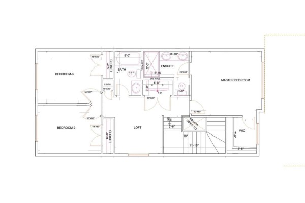 Floor plan of the upper level showing a master bedroom, two bedrooms, a loft, and a bathroom. - 18611 130 St Nw, Edmonton