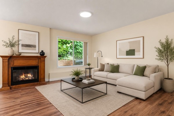 Street view of a townhouse complex with multiple units and trees. - 19 3350 Elmwood Drive, Abbotsford