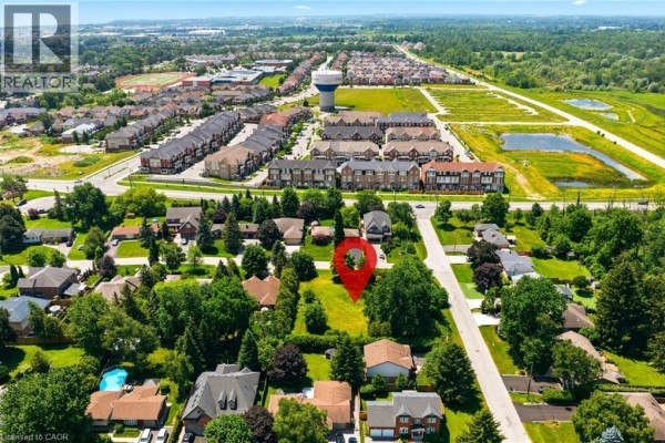 Aerial view of multiple lots, including 1A Westview Crescent and 1B Westview Crescent, with red outlines and dimensions shown. - 1b Westview Crescent, Waterdown