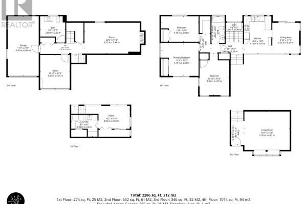 Floor plans for all four levels of the house, showing room dimensions and layouts. - 2 Briarwood Court, Springwater