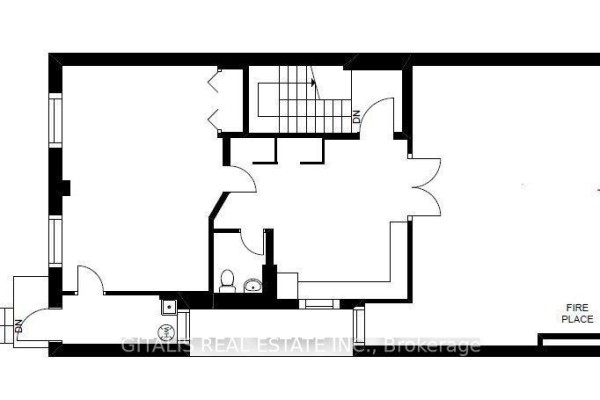Floor plan of a commercial space showing rooms, a staircase, and a restroom. - 200 - 750 Yonge Street, Toronto