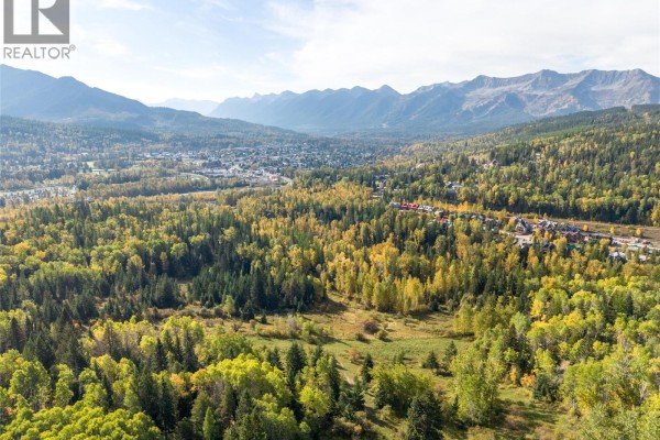 Expansive aerial view of a valley town surrounded by a vast forest displaying autumn colors. - 200 Canyon Trail, Fernie