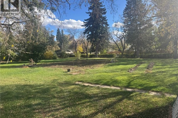 Expansive green lawn with scattered trees, a manicured hedge, and evidence of recent gardening work. - 201 2nd Avenue, Borden