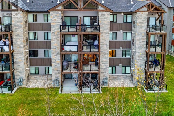 Close-up of apartment balconies with furniture and mountain views. - 202 - 18 Beckwith Lane, Blue Mountains