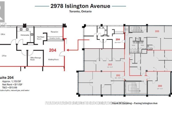 Floor plan of Suite 204, detailing office layout and dimensions. - 204 - 2978 Islington Avenue, Toronto