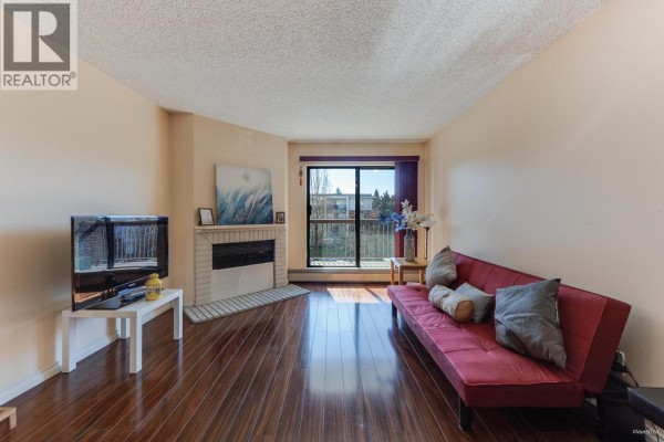 Another angle of the living room featuring a TV and natural light - 204 8511 Westminster Highway, Richmond