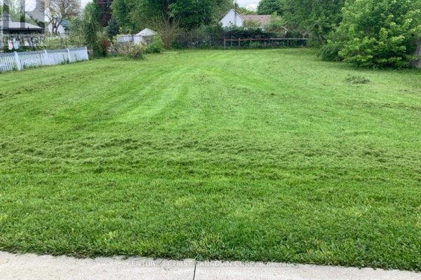 Open grassy area with a clear view of surrounding greenery and a nearby fence - 207 King Street S, Chatham Kent