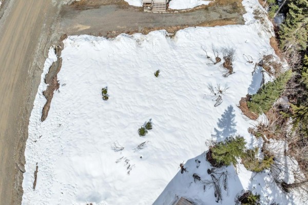 Overhead view of a snow-covered lot with trees and shadows. - 20716 Sakwi Creek Road, Mission