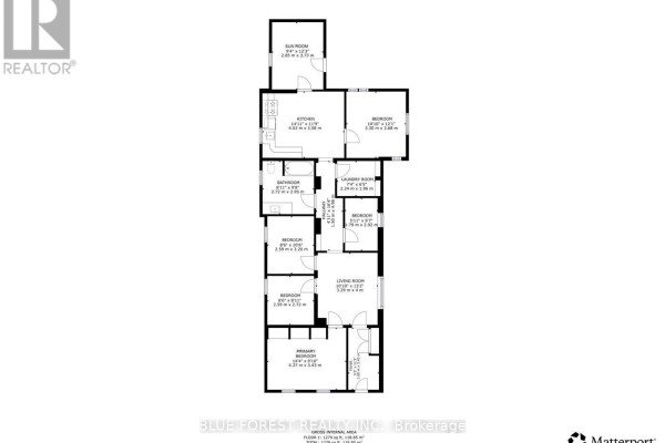 Floor plan of a multi-room residential property with dimensions. - 208 Maitland Street, London East