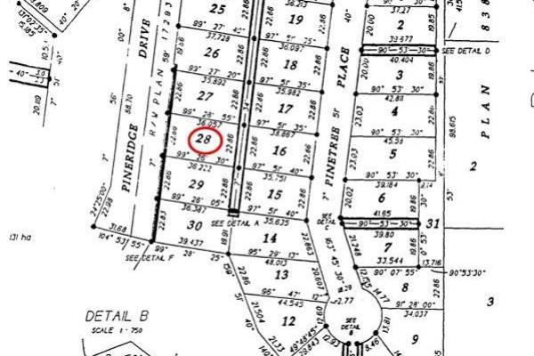 Subdivision map showing lot 28 circled on Pineridge Drive, Invermere, BC. - 2161 Pineridge Drive, Invermere