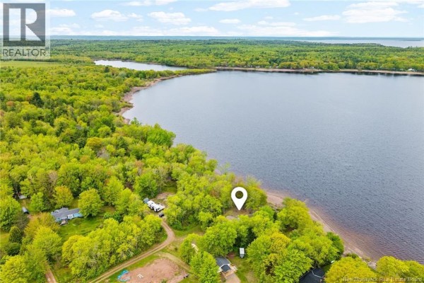 Aerial view of houses on a wooded lot next to a large lake. - 22 Grandview Court, Whites Cove