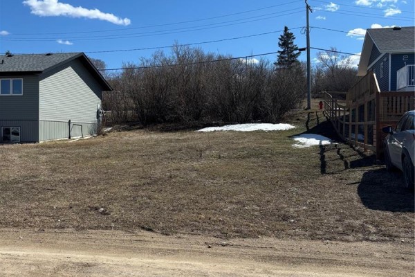 Vacant lot with dry grass and patchy snow, bordered by houses and trees. - 221 Douglas Avenue, Manitou Beach