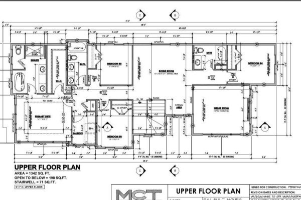 Upper floor plan blueprint of a residential unit, showing bedrooms, bathrooms, laundry, great room, and bonus room. - 22335 85 Ave Nw, Edmonton