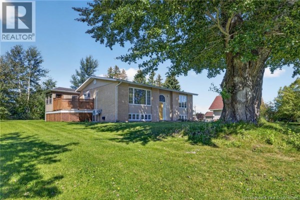 Side view of house with brick exterior, deck, and large mature tree. - 224 Francine, Beresford