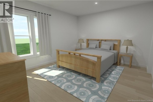 Bedroom with a queen-size light wood bed frame, two nightstands, and a large window. - 224 Mowat Drive Unit# 6, Saint Andrews