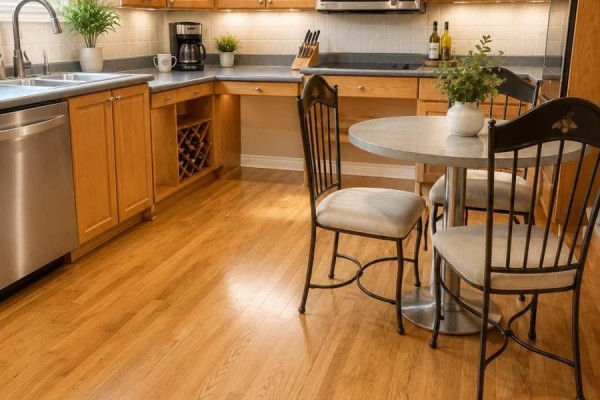 Kitchen corner with light wood cabinets, stainless steel appliances, and a small round table. - 2241 Four Mile Creek Road, Niagara On The Lake