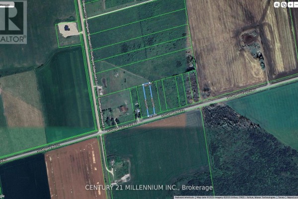 Aerial view of a rural area with agricultural fields, property divisions, and roads, including Southgate 22 Road. - 225701a Southgate 22 Road, Southgate