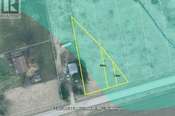 Aerial view of a triangular section of land with internal divisions marked by yellow lines and measurements, next to a building. - 225701a Southgate 22 Road, Southgate