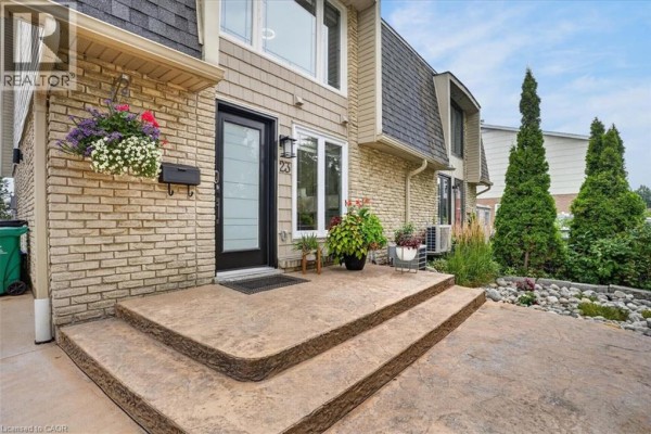 High aerial view of a residential property showing the house, pool, garage, and surrounding greenery. - 23 Briar Knoll Drive, Kitchener