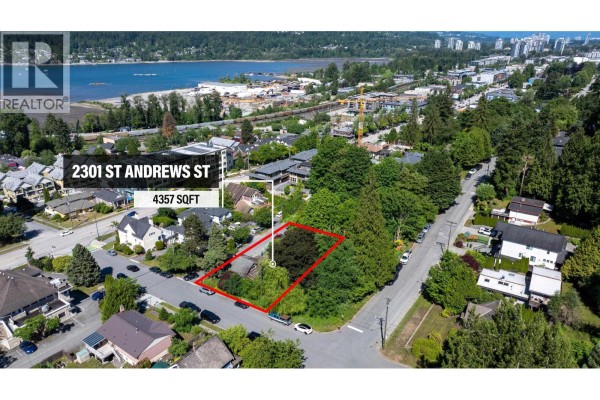 Aerial view of the property at 2301 St Andrews Street, Port Moody, outlined in red. - 2301 St Andrews Street, Port Moody